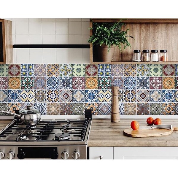 Homeroots 7 x 7 in. Linna Multi Blue Mosaic Peel & Stick Tiles 400363 - main